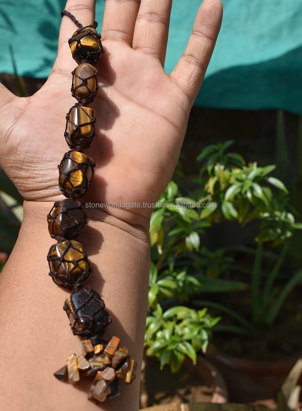 
Tiger Eye Car Hanging Ornament Natural Reiki Healing Gemstone Tassel Hanging Pendant For Door, Window, Wall 