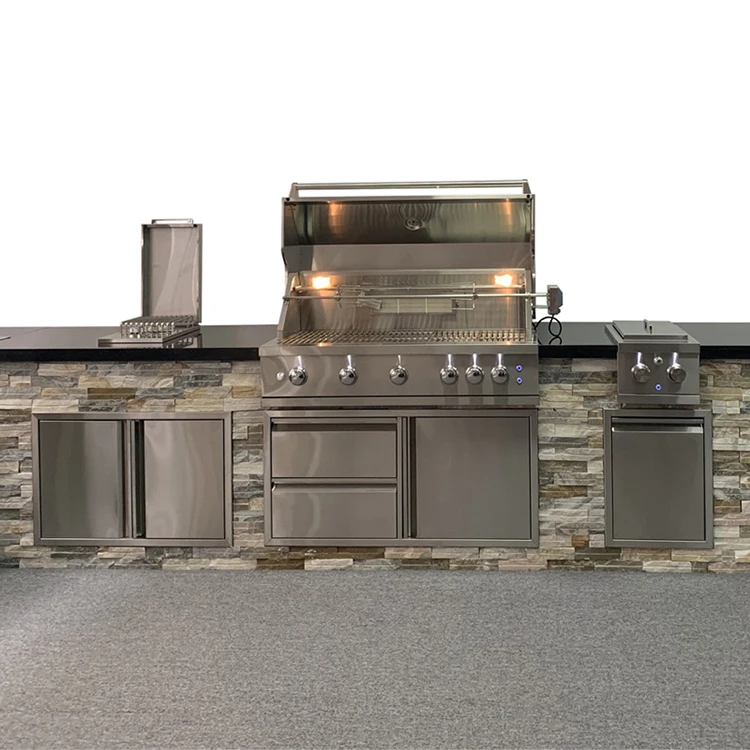 Outdoor small family camping durable Portable BBQ Folding Barbecue Stainless Steel Built in 5 Burner Gas Grill