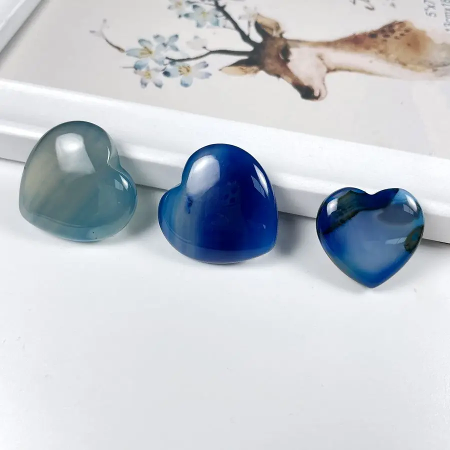 Камень разных размеров Синий Агат пушистый Карманный камень в форме сердца украшение для дома хрустальный на вынос драгоценный подарки Кристальные