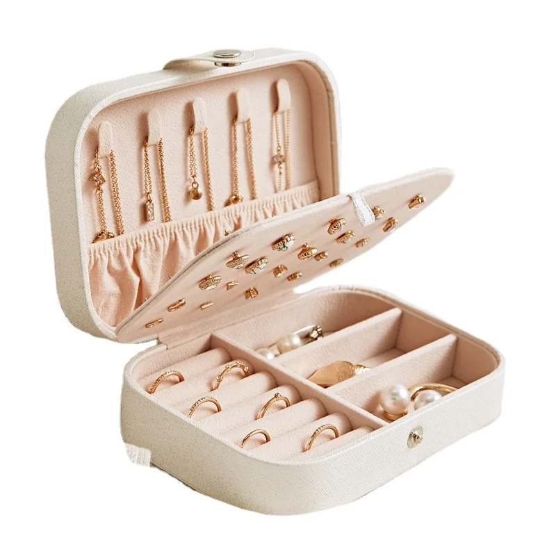 Wholesale Travel Jewelry Leather Jewelry Box with Button Case Boxes Portable Jewelry Box