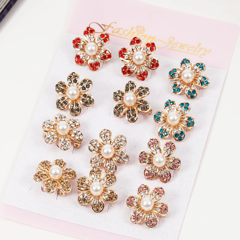Fashion Scarf silk decoration Gold Rhinestone Crystal Pearls Flower Brooches for Women Wedding Bridal Party Brooch Pins