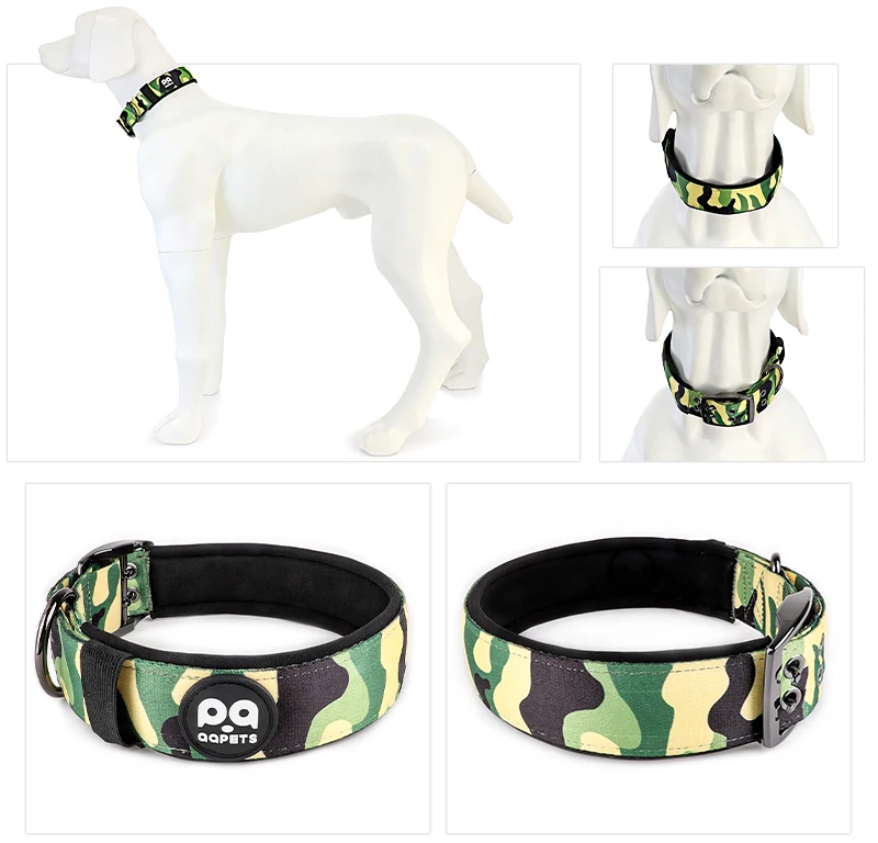 Designer rubber logo durable nylon  pet collars personalized soft sublimation neoprene metal buckle tactical dog collar
