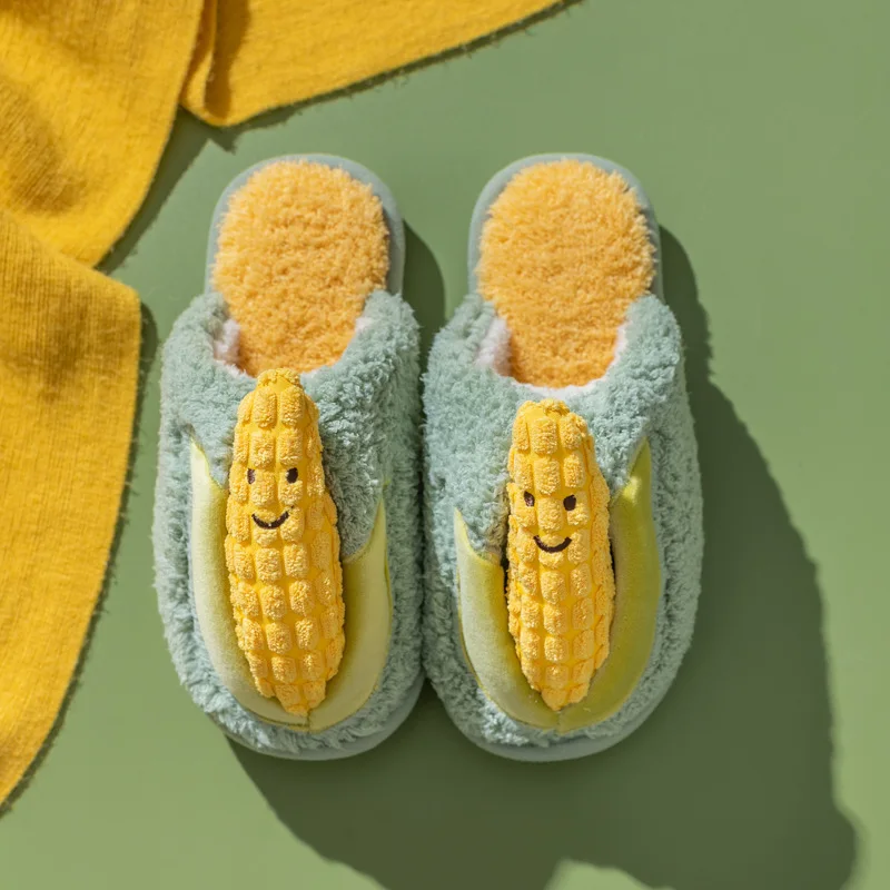 2022 Hot Fashion New Furry Slippers Big Plush Sneaker Slippers Winter Fits Cute Corn Slippers