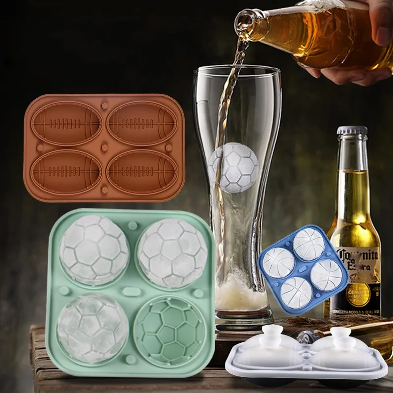 Sports Themed Football Shaped Ice Makers Silicone Ice Molds Giftable Sports Whiskey Ice Ball Mold