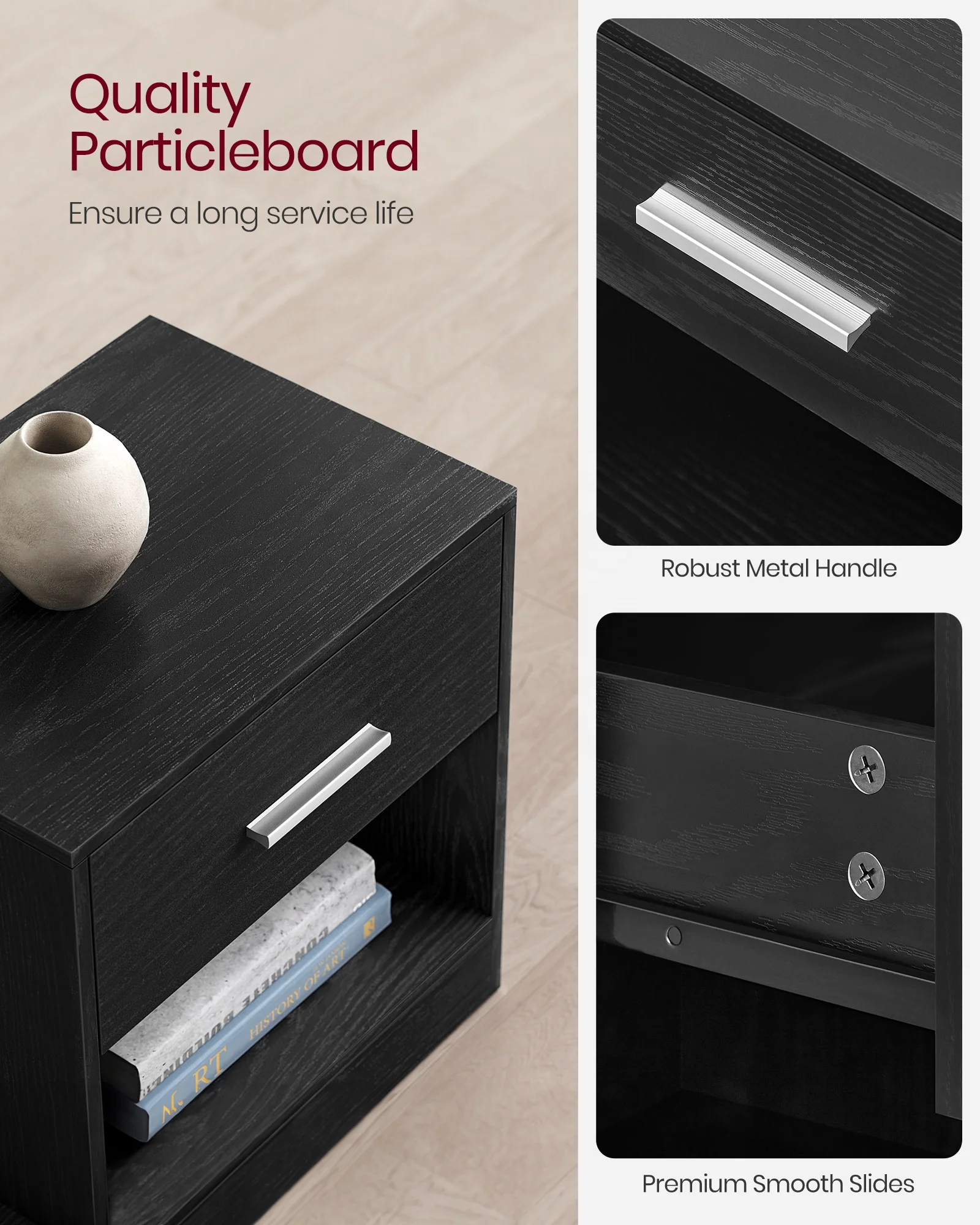 VASAGLE wholesale nightstand set 2 bedside table with storage drawer nightstand modern for bed rooms