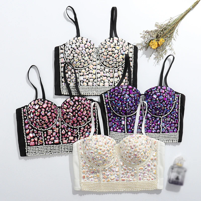 
Hot selling luxury prom night club wear vest sexy backless glitter rhinestone women tank top 