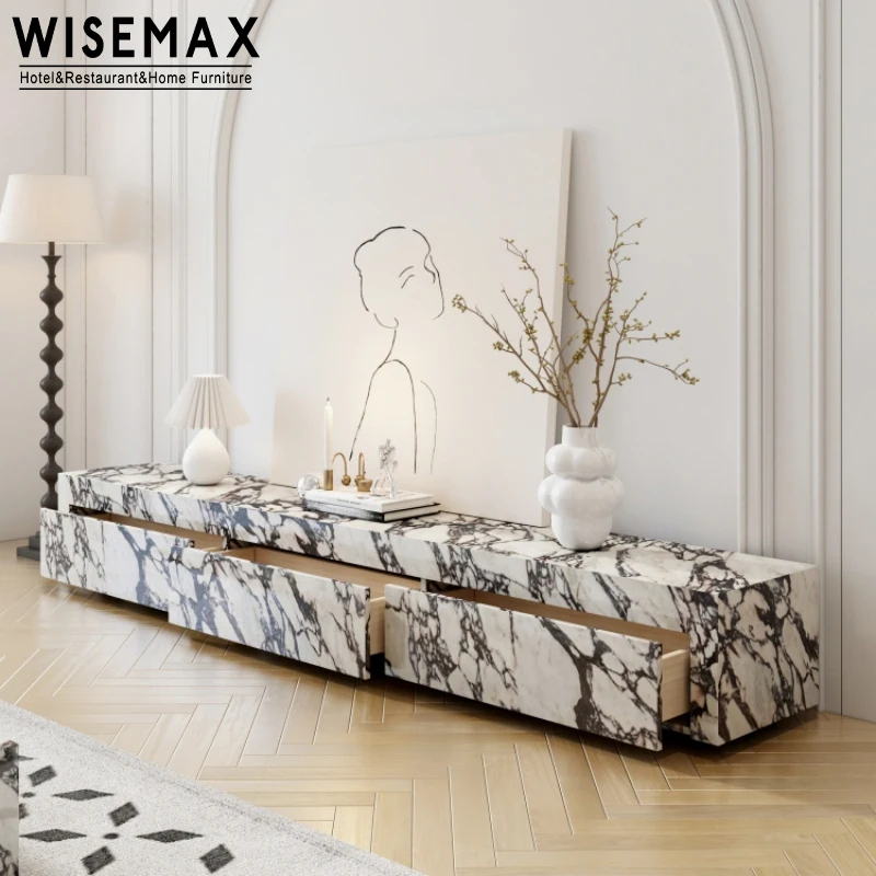 WISEMAX FURNITURE Simple modern luxury retractable bedroom Nordic marble TV cabinet TV stands for living room