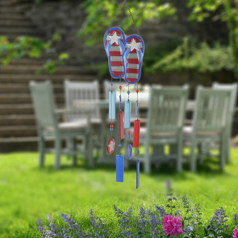 OEM customized American flag pattern Red and blue glass five-pointed star wind chimes