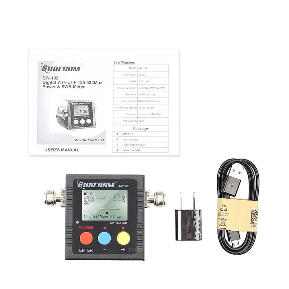  SURECOM SW-102 VHF UHF 126-525 МГц цифровой усилитель мощности & измеритель коэффициента стоячей воды 120W N-J