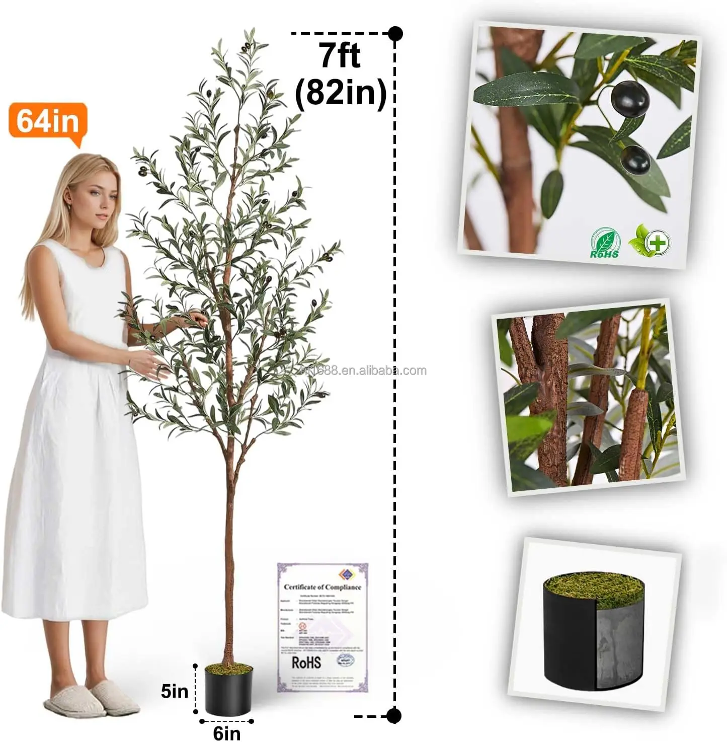 7ft Artificial Olive Tree Indoor Detachable Plastic Trunk Big Faux Olive Tree with Pots for Modern Home Office House Floor Decor