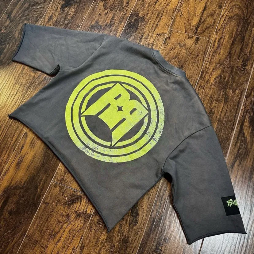 Custom Heavyweight French Terry 100% Cotton DTG Printing Cropped Distressed Long Sleeve Shirt Acid Washed Men Tees