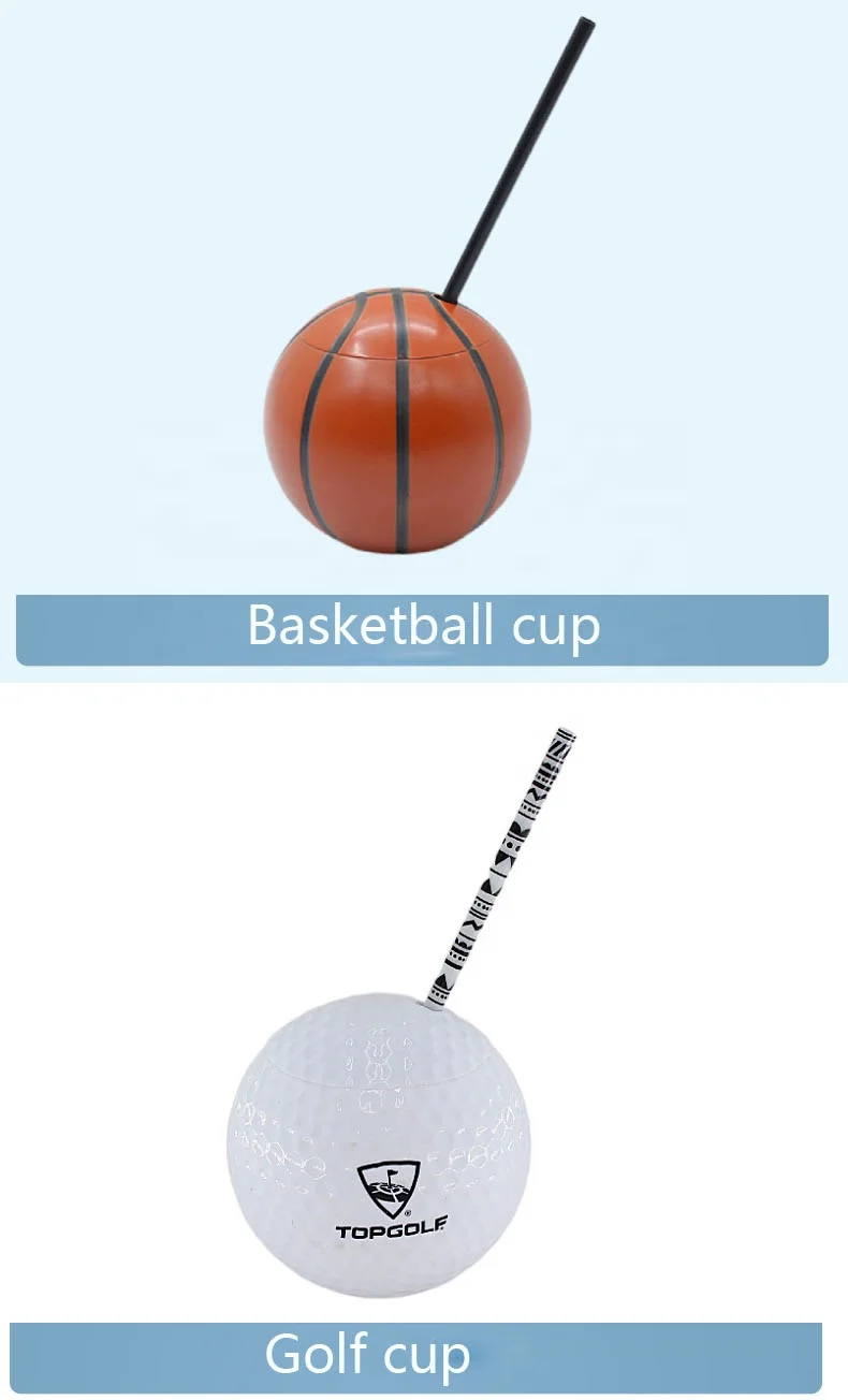Hot Selling 15oz Soccer  Football Basketball Golf Shaped Plastic Drinking Ball Cup With Straw Disco Ball Cup