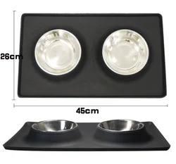 C&CPet Dog Bowls 2 Stainless Steel Dog Bowl with No Spill Non-Skid Silicone Mat + Pet Food Scoop Water and Food Feeder Bowls