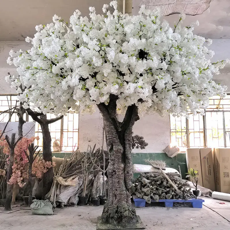Designed Decor Indoor Faked White Sakura Flower Tree Artificial Cherry Blossom Tree for Hotel Wedding Restaurant Decoration