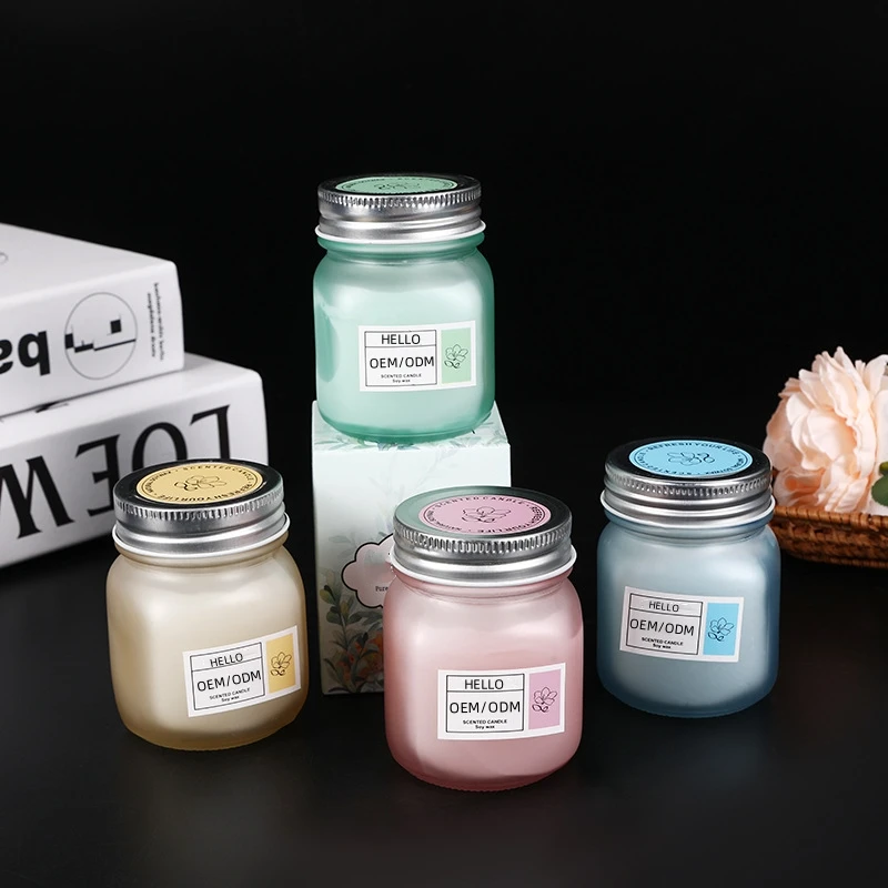 Custom Luxury Personalized Private Label Jar Soy Wax Scented Candles Matte Glass 20 Hours For Home Office Decor