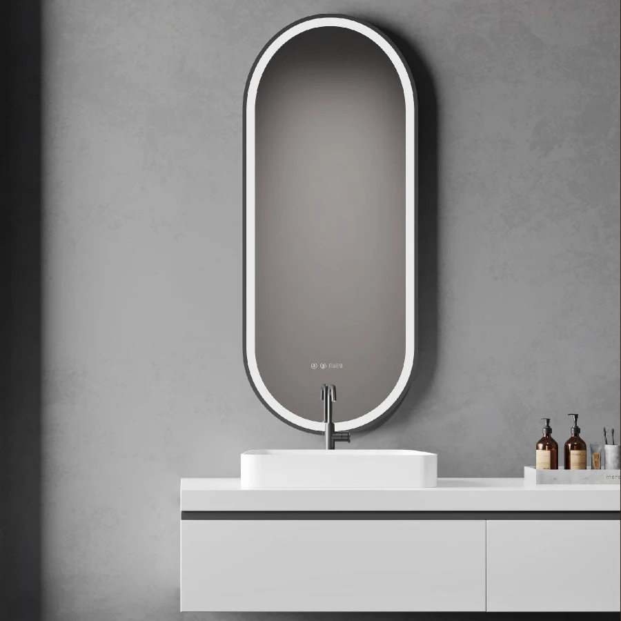 Modern Gold Frame Oval Bathroom mirror with lights / Anti fog touch switch Led light