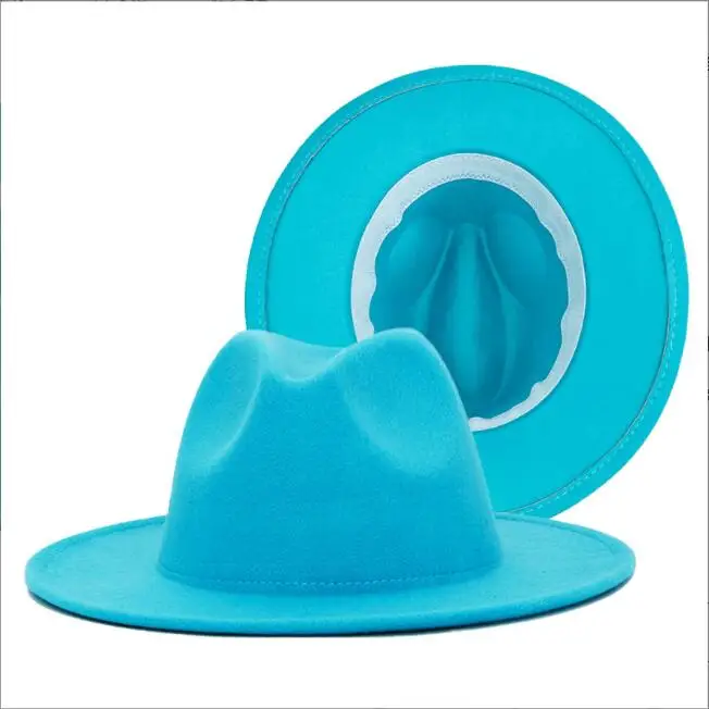 Men Fedorahat Fashion Solid Plain Candy Color Wide Brim Caps Woolen Lady Felt Fedora Hats Jazz Formal Hat Retro Panama Cap