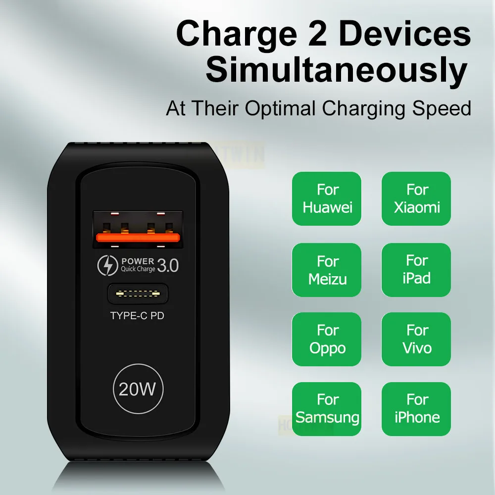 Лидер продаж 2021 новый продукт QC3.0 + PD20W 20wPD мобильные телефоны планшеты мощные наушники многофункциональное зарядное