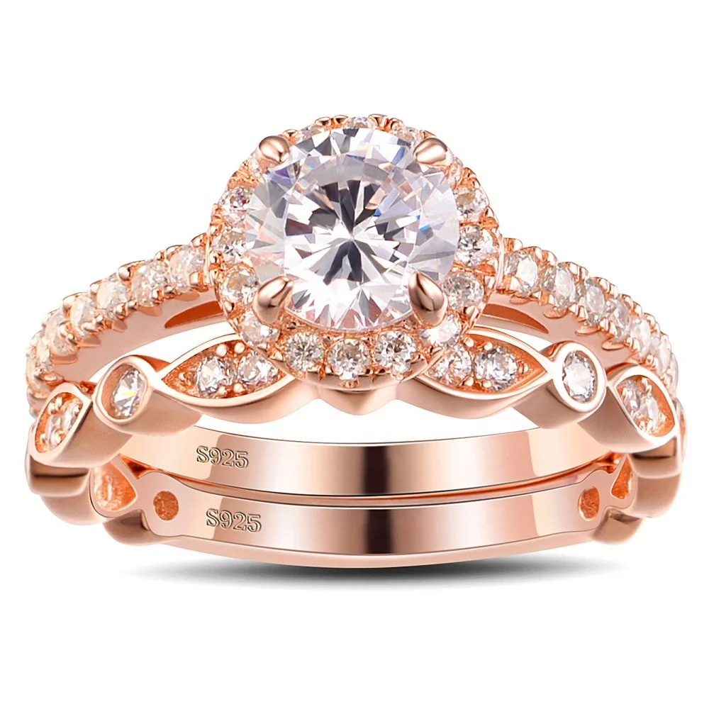 Hot Sale Ring Set 925 Sterling Silver Round Shape Pink Corundum Promise Ring