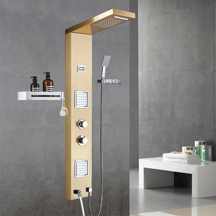 
Hot Sale 304 stainless steel temperature display LED rainfall shower heads massage thermostatic smart shower panels 