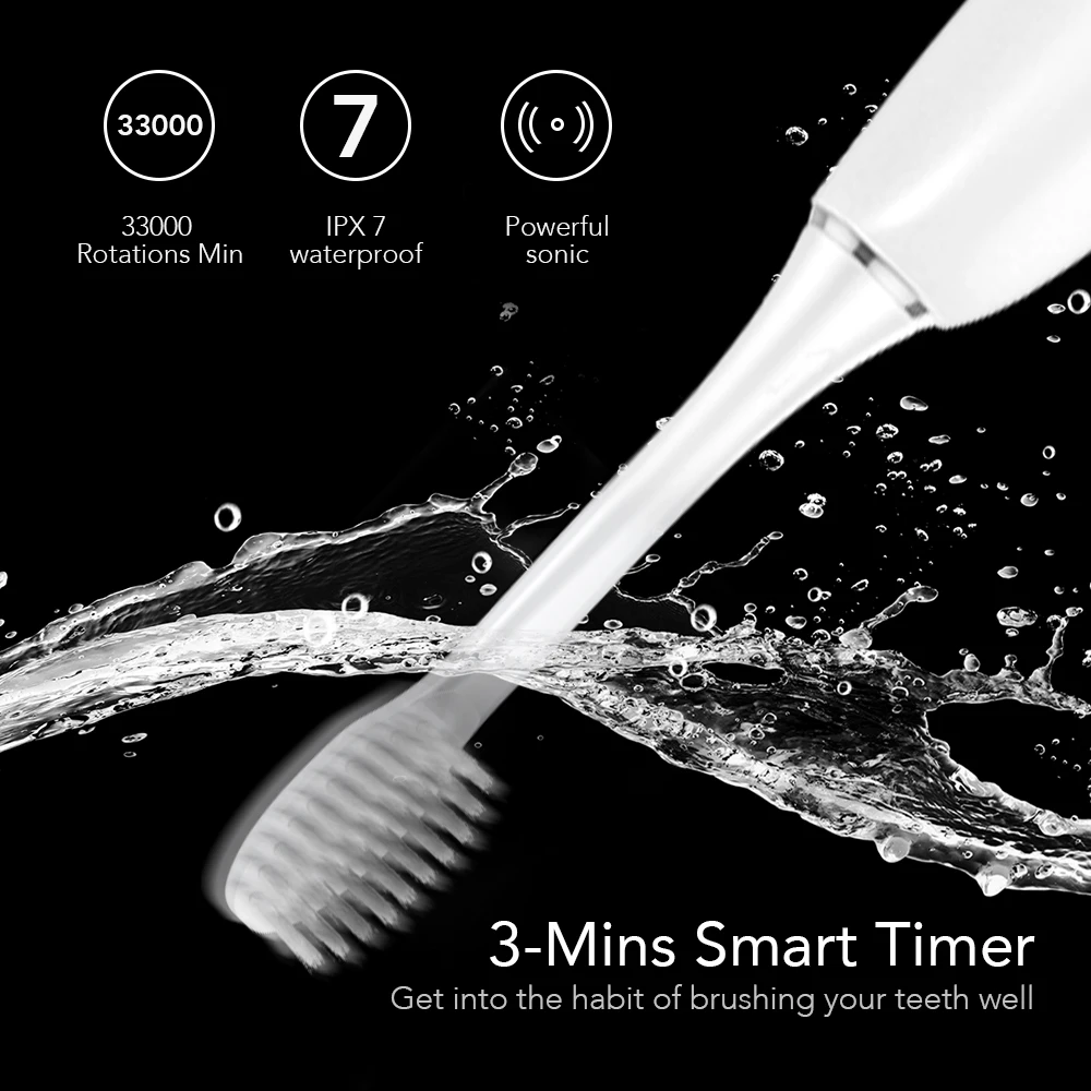 Custom Gonlink-Pro19 Smart Travel Rechargeable IPX7 Waterproof Wireless Sonic Electric Toothbrush With 4 Replacement Brush Heads