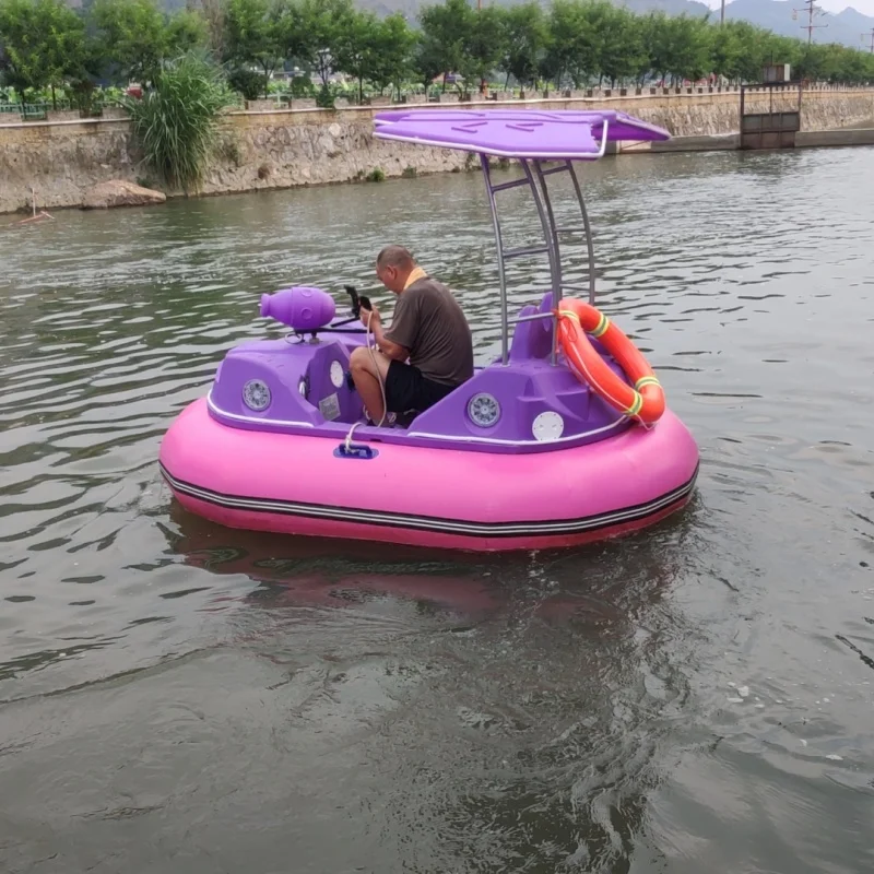 Popular entertainment motorized double adults water car shape inflatable electric bumper boat