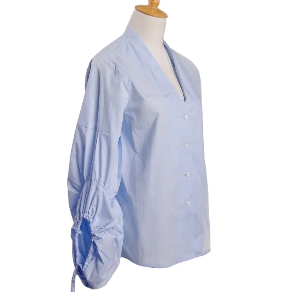 Newest Design 100% Cotton Women Long Sleeve Blouses 122nd Canton Fair Beautiful Blouse Top