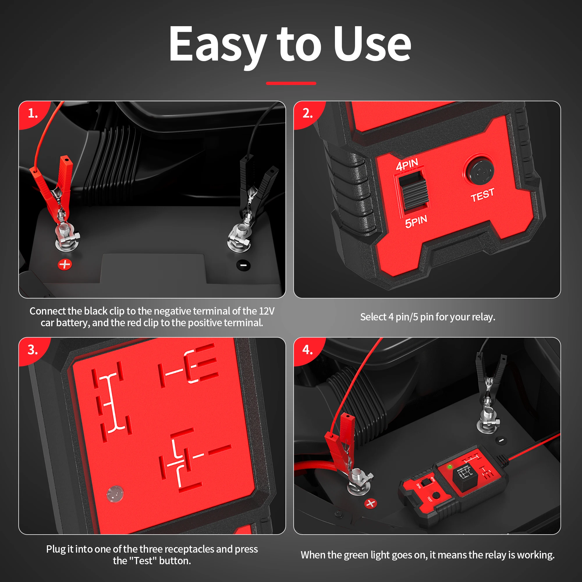Professional 12V Auto Electronic Automotive Relay Tester Durable Battery Load Checker Car Inspection Tool and Diagnostic Tool