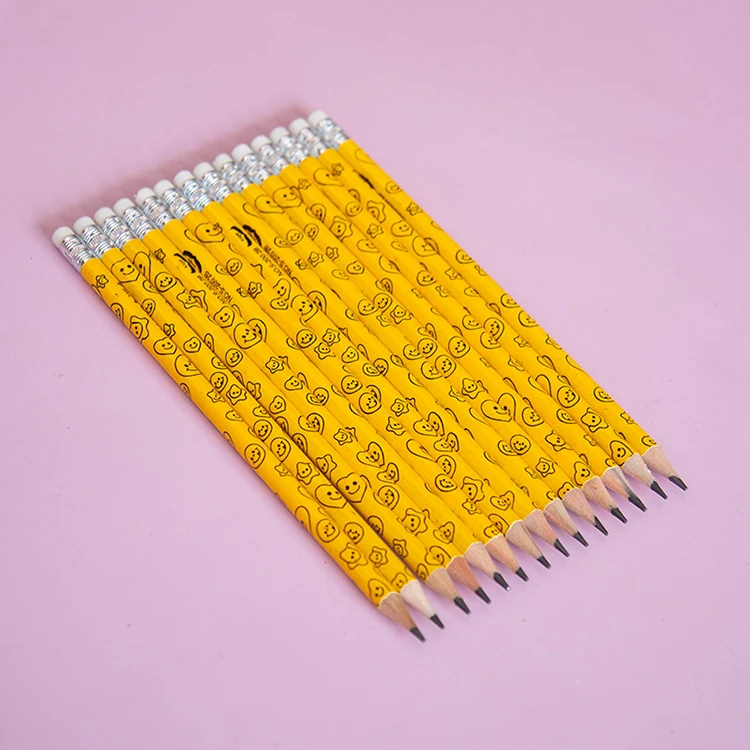 personalized oem graphite hb yellow coated 2b pencils school black lead round wooden pencils low moq in stock