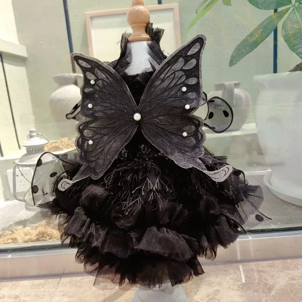 Black Swan Butterfly Wings Pure Black Pet Dress Fashion Dog Cat Clothes