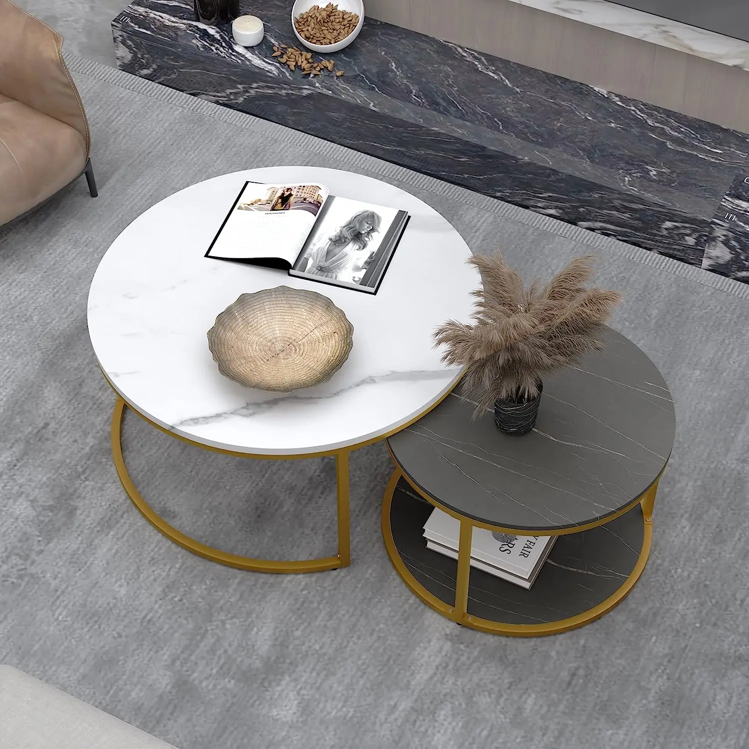 Modern design luxury furniture side table metal cocktail frame sofa coffee table black and white suitable for living room