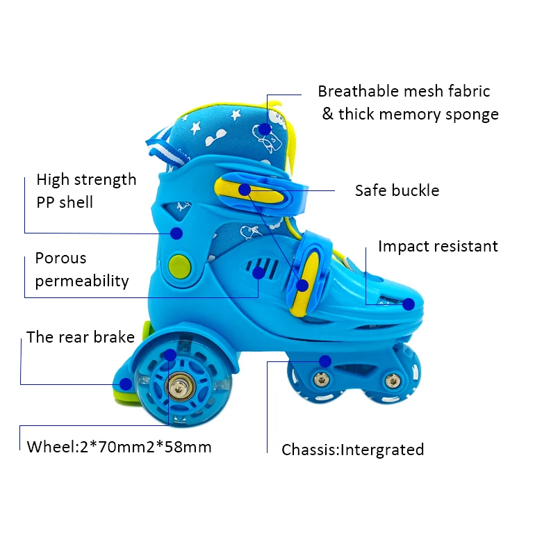 Wholesale beginners kids pp shell skates high quality adjustable roller skates