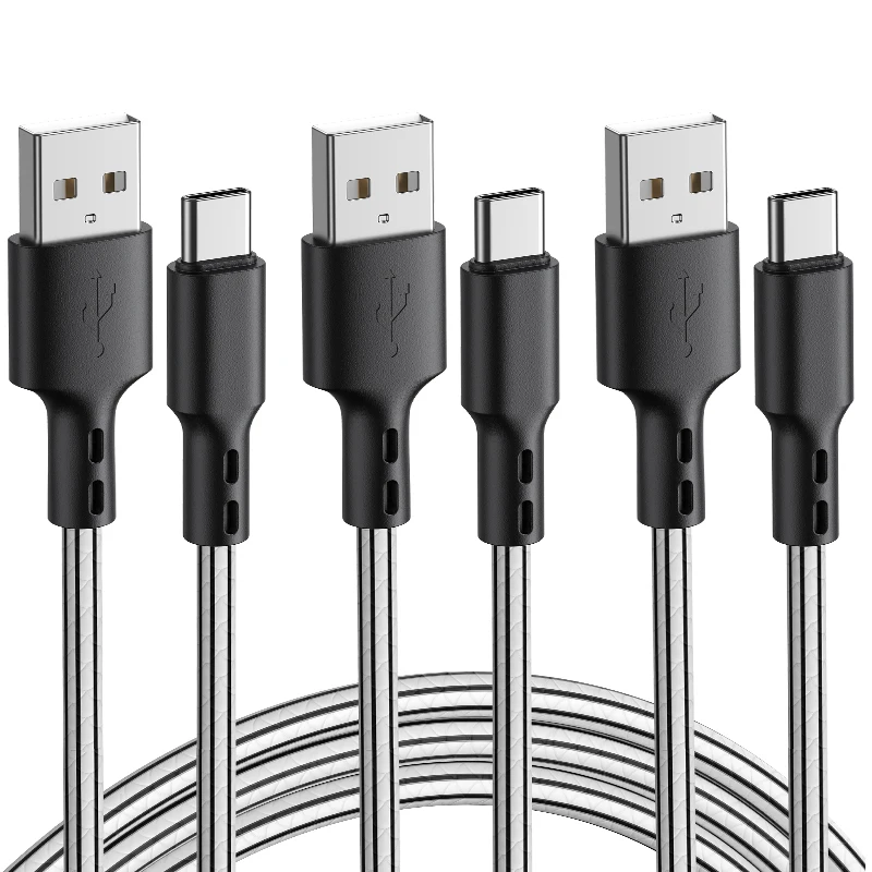 2021 новая технология тисненый ПВХ USB кабель 10 футов Быстрая зарядка USB A к C кабель белый с черной проверенной фабрикой (1600375978648)