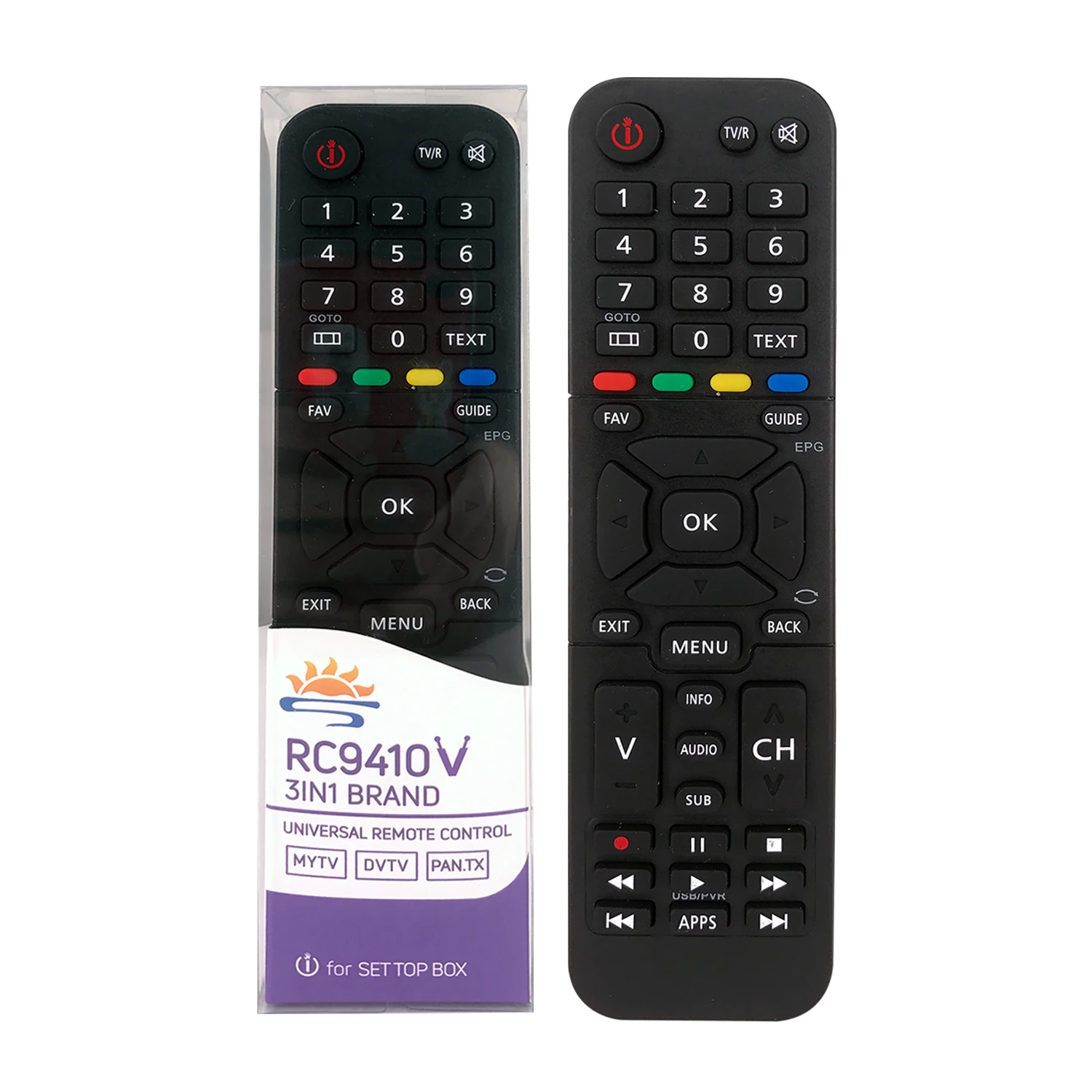 RC9410V 3 IN 1 brand TV remote use  for  MYTV/ For DVTV /For PAN.TX TV for set box