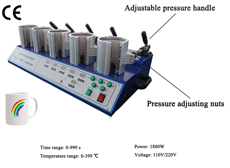 1500W Digital Heat Press Transfer Machine 11oz Sublimation Mug Electric Printing Paper Combo Semi-Automatic 220V New Motor Plate