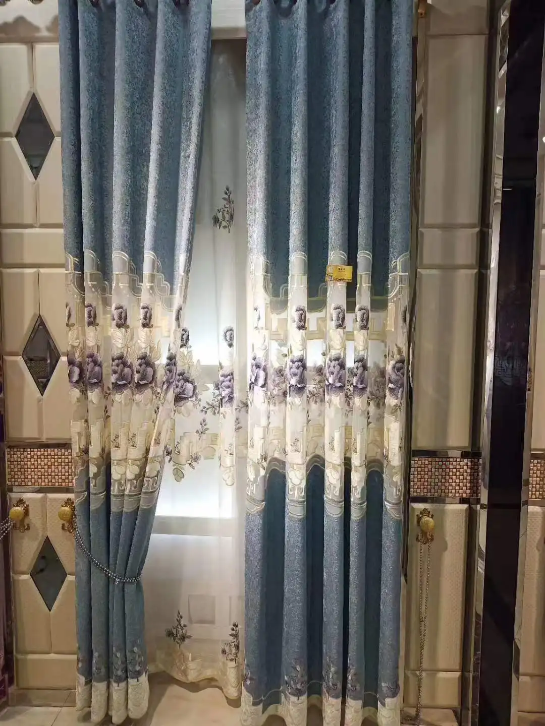 European style small hollow out luxury high-grade laser embroidered curtains in living room and bedroom