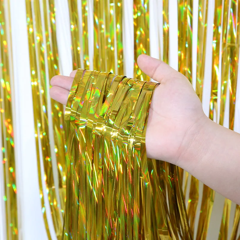Wholesale 1*2m Metallic Curtain Wedding Birthday Party Decoration Background Wall Dazzling Laser Tinsel Curtain