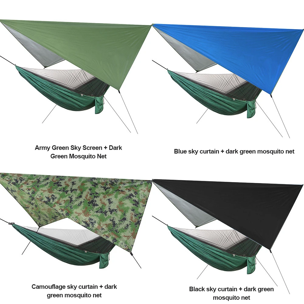 Custom 210T Nylon Portable 2 Person Portable Outdoor Parachute Camping Mosquito Net Hammock Rain Fly Tarp