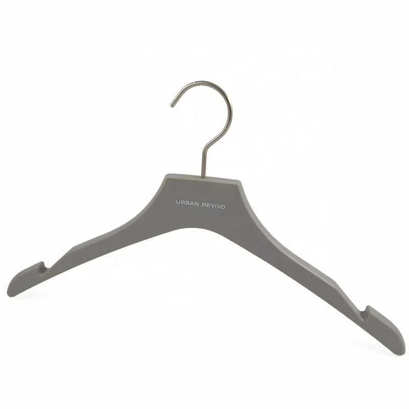 Grey Color Strong Solid Flat Plastic Top Shirt and Dress Clothes Hanger With Customized logo