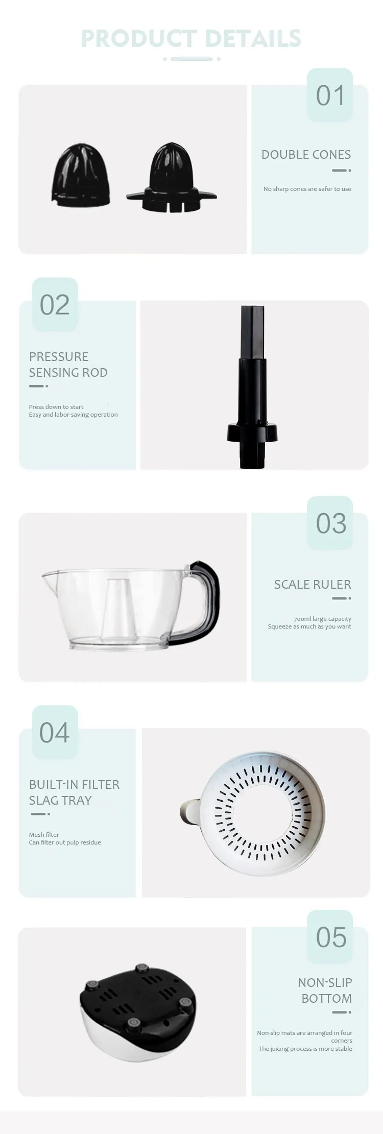 Electric Citrus Juicer Extractor 0.7 L , Compact Volume Pulp Control, Oranges, Lemons, Limes, Grapefruits with Easy handle 25W