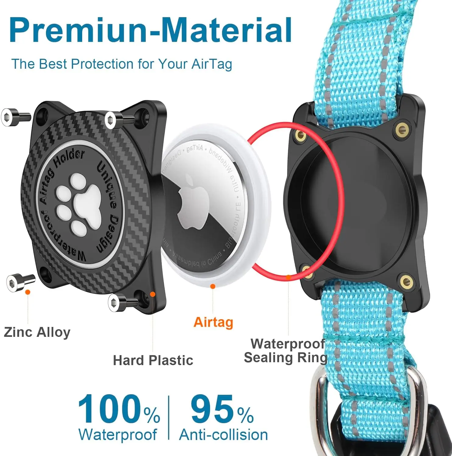 NiBao Airtag Dog Collar Waterproof Nylon  Reflective Adjustable With Soft Neoprene Dog Pet Collar