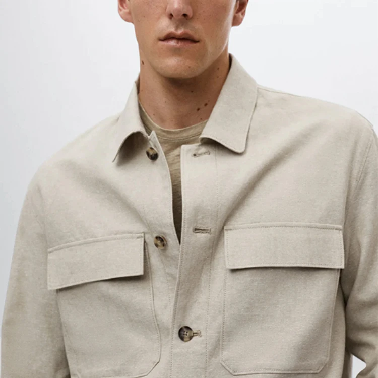 metro custom mens long sleeve linen overshirt fashion style jackets with pockets for men