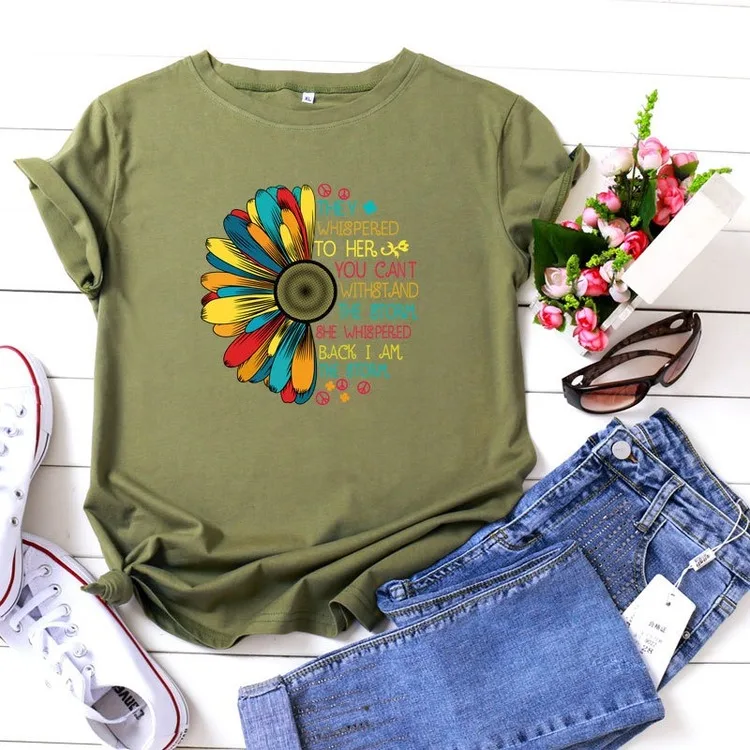 T Shirt Women Tees Sunflower Print O-neck Short Sleeve T-shirt Summer Loose Casual Brand Tops Clothing 2021 New Camiseta Mujer