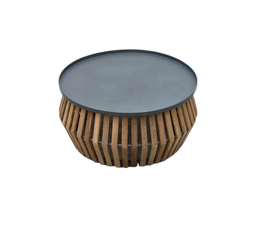Artistic Outdoor Aluminum Teak Garden Round Coffee Table