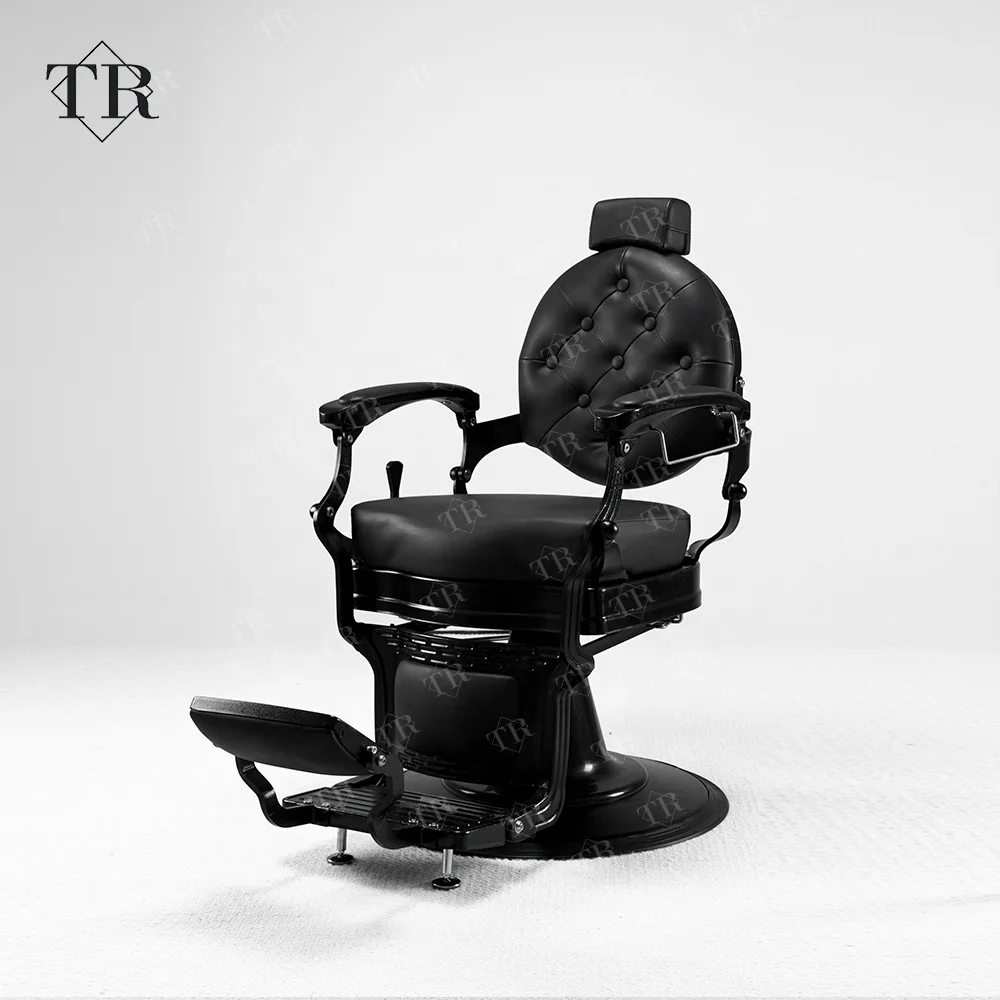 Turri European Style Black High Class Professional Hair Cut Barber Hairdressing Styling Chair Vintage Barber Chair for Men Metal