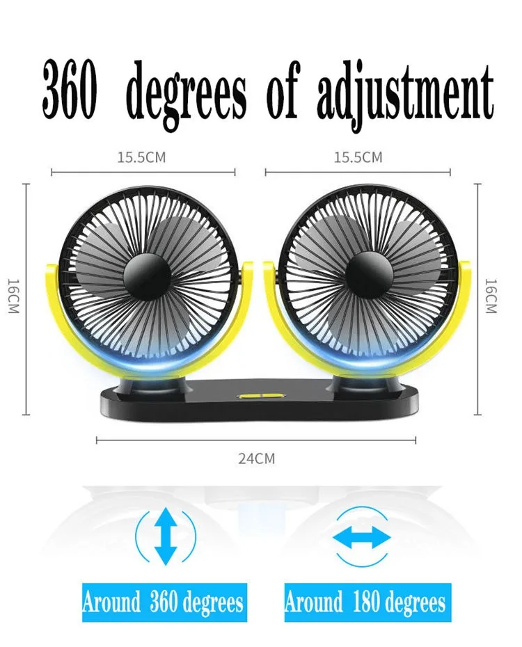 2024 360 Degree Rotatable Vehicle Upgraded Dual Head USB Fan for Car with Powerful Cooling
