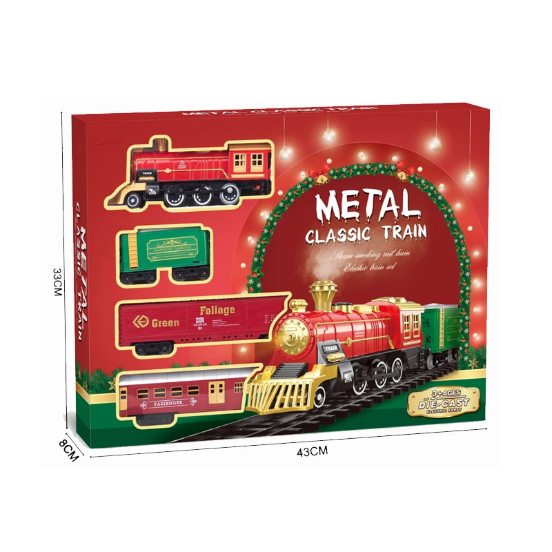 High Quality Kids DIY Metal Model Electric Spray Train Toys Christmas Theme Alloy Diecast Track Set Toys With Music Light 991832