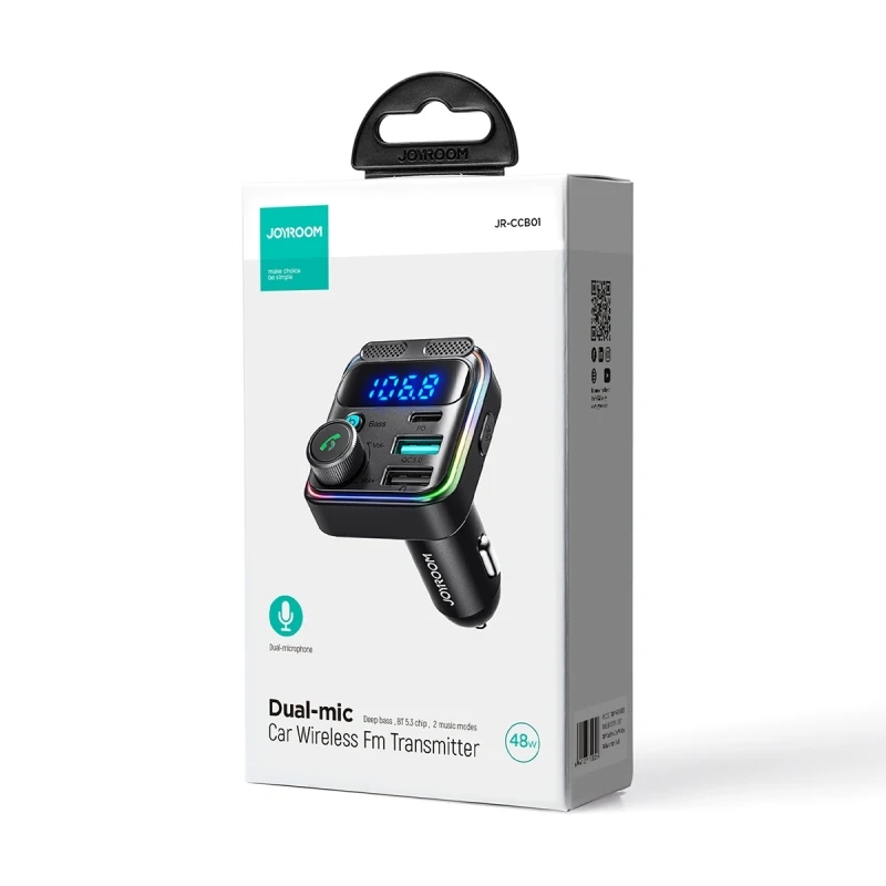 Original JOYROOM JR-CCB01 48W Dual-Mic Car Wireless FM Transmitter