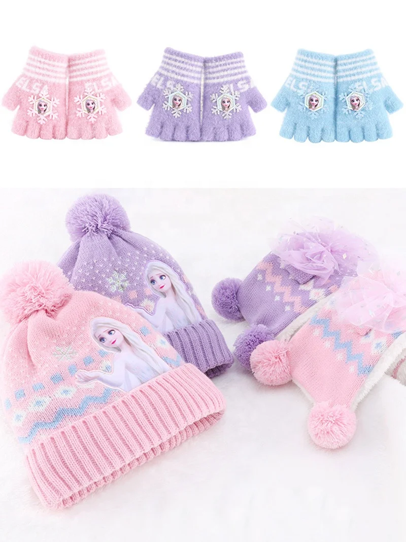 Disney FAMA Factory Princess Girls Cartoon Hat Scarf Set Winter Velvet Cold Earmuffs Fashion Casual Kawaii Plush Hats Boy