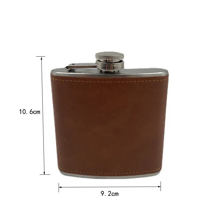 In stock Factory Cheap Price Stainless Steel brown leather cover Outdoor vintage 6oz Hip flask for whisky